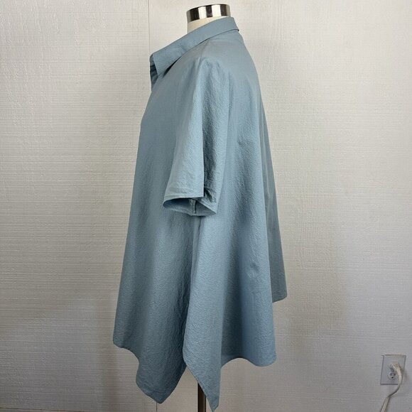 COS Organic Cotton Cut Drape Shirt 14 Womens Blue Button Front Short Sleeve - Picture 4 of 8